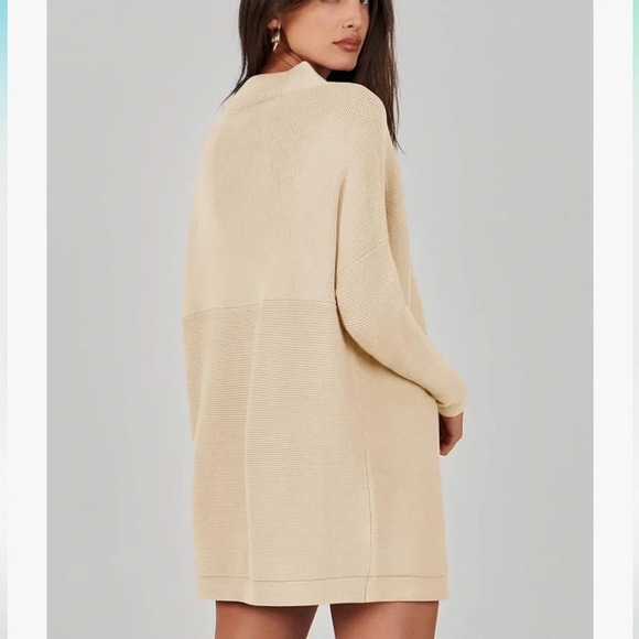 Anrabess Women's Casual Turtleneck Long Sleeve Loose Oversized Sweater Cream L - Picture 12 of 15